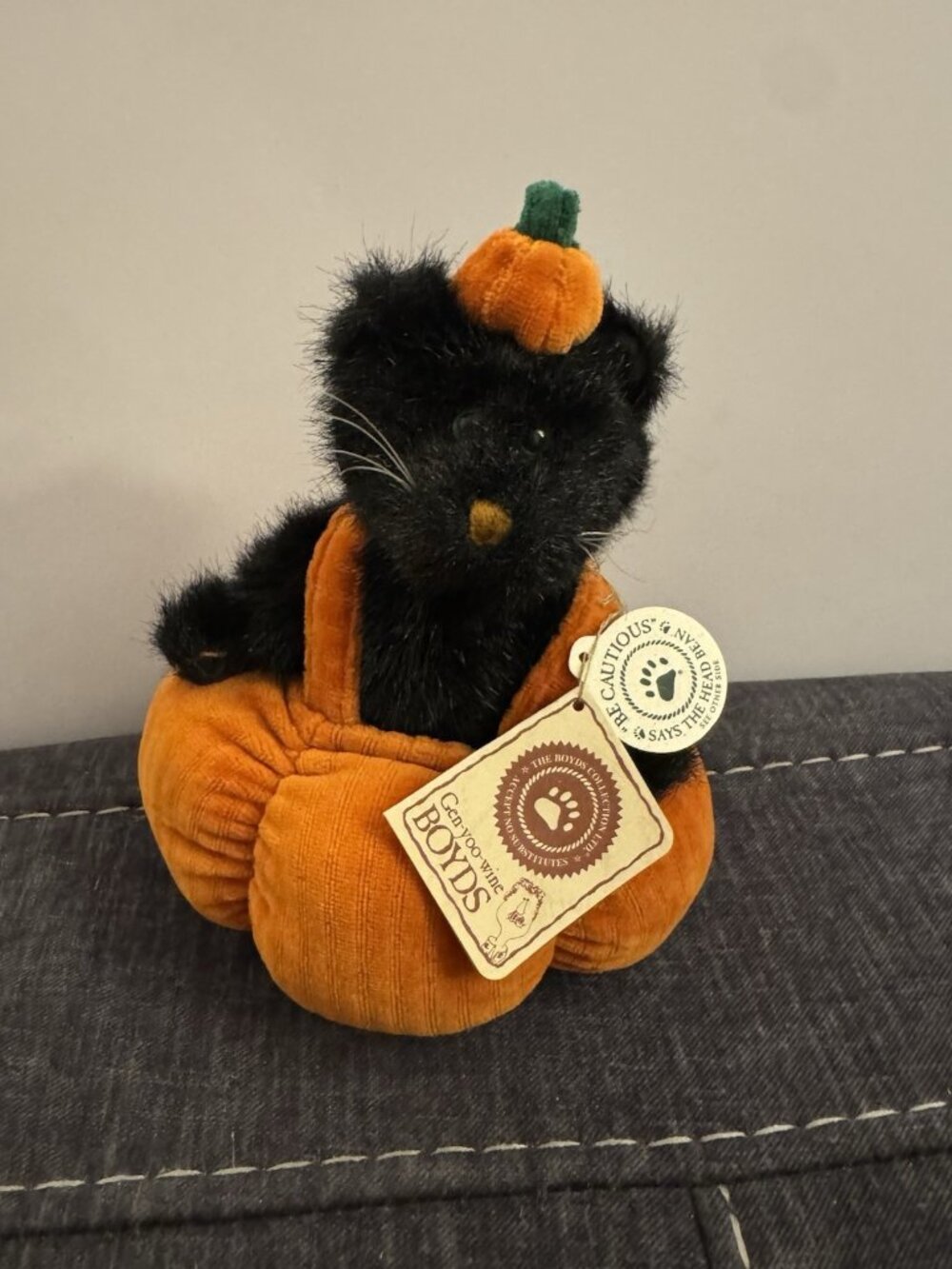 Boyds Bears Plush 7" Inkley Boocat Halloween Black Cat in Puffy Pumpkin LX14